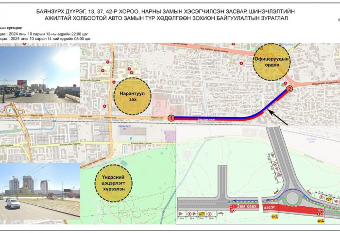 Өгөөмөр захаас Чулуун овооны тойрог хүртэлх замын урд хэсгийг өнөөдөр 22:00 цагаас ХААНА