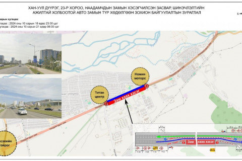 “Номин моторс” төвөөс “Титан центр” хүртэлх замыг НӨГӨӨДӨР хаана