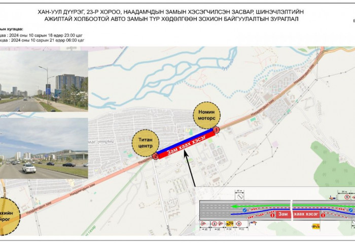 “Номин моторс” төвөөс “Титан центр” хүртэлх замыг НӨГӨӨДӨР хаана