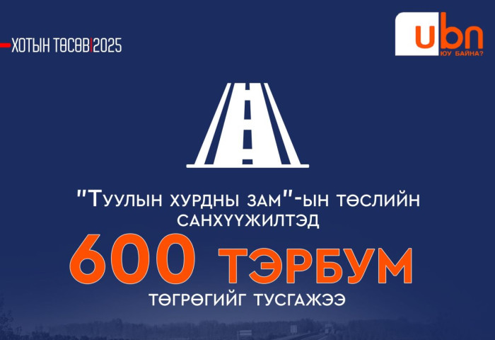 ХОТЫН ТӨСӨВ 2025: “Туулын хурдны зам“-ын төслийн санхүүжилтэд 600 тэрбум төгрөгийг тусгажээ