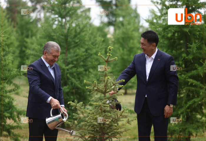 Ерөнхийлөгч У.Хүрэлсүх, Ш.Мирзиёев нар дурсгалын мод тарилаа