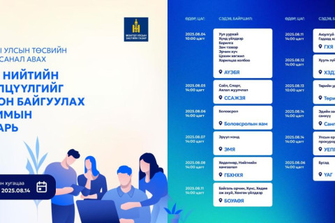 2026 оны төсвийн төсөлд олон нийтээс санал авах танхимын хэлэлцүүлгийн хуваарь гарлаа