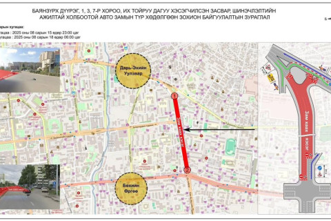 Сансарын тойргоос Зүүн дөрвөн замын уулзвар хүртэлх авто замыг өнөөдөр 23.00 цагаас хааж шинэчлэн 17-ны 06:00 цаг нээнэ