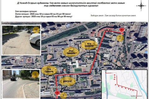 75 дугаар сургуулийн зүүн уулзвараас Энхтайван хотхон хүртэлх замыг хааж, шинэчилнэ