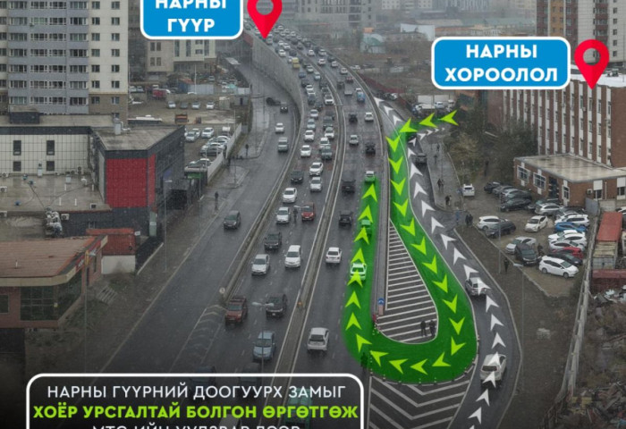 Нарны гүүрний доогуурх замыг 2 урсгалтай болгон өргөтгөж МТС-ийн уулзвараар буцаж эргэх шаардлагагүй зохицуулалт хийнэ