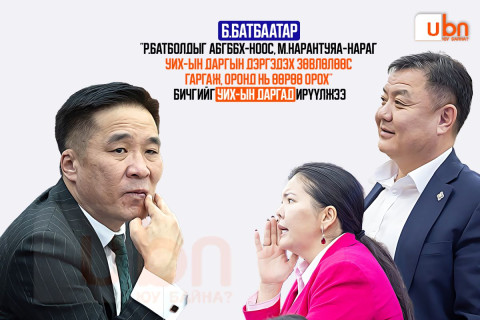 Б.Батбаатар “Р.Батболдыг АБГББХ-ноос, М.Нарантуяа-Нараг УИХ-ын даргын дэргэдэх зөвлөлөөс гаргаж, оронд нь өөрөө орох“ бичгийг УИХ-ын даргад ирүүлжээ